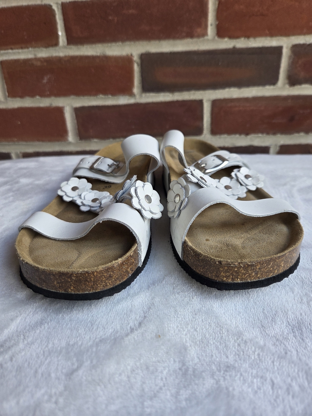 Autenti White Floral Leather Footbed Slide Sandals EU 39 US 8.5 Comfort - Picture 11 of 12
